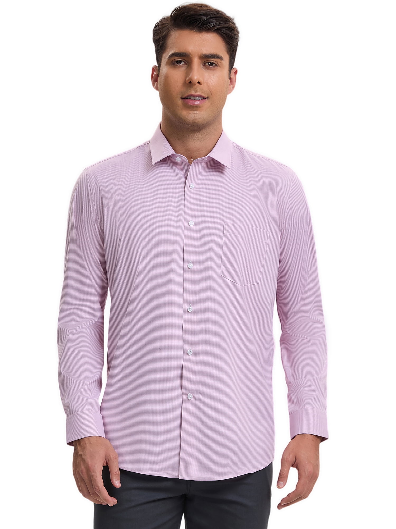 DARING DIVA Men's Plaid Long Sleeved Button Down Houndstooth Dress Shirts L Pink