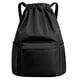 thumbnail image 1 of Mochila con cordón Mochila impermeable con cordón Bolsa deportiva para gimnasio con bolsillo lateral, negra, 1 of 5