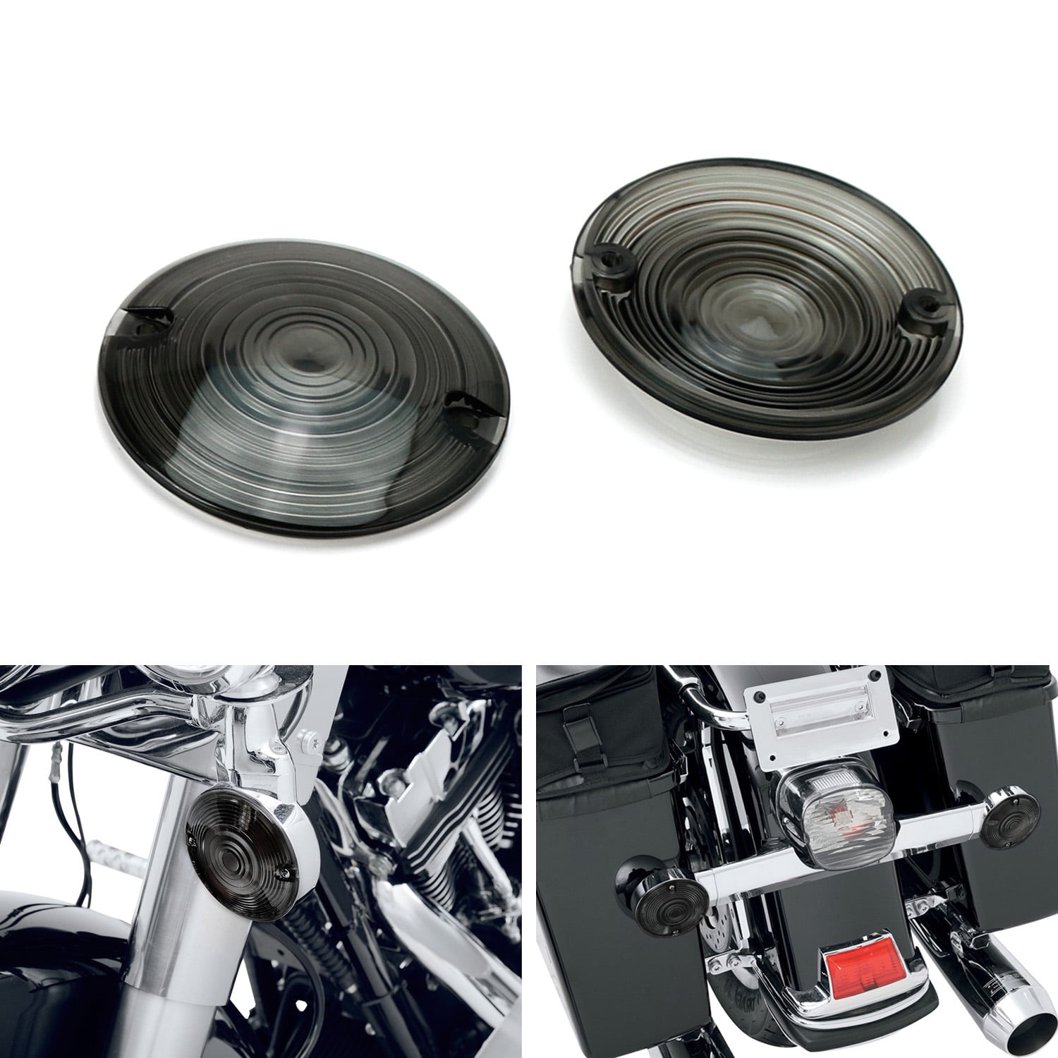4 Smoke Turn Signal Lens Kit for 86-2012 Harley FLT Touring Pancake Flat 3 1/4"
