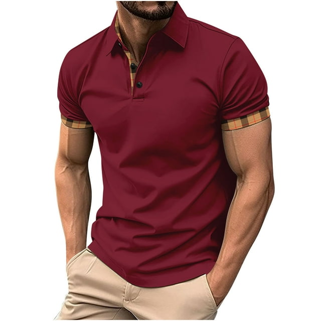 Fengqque Chemises de Golf à Manches Courtes pour Hommes Performance Séchage Rapide Évacuation de l'Humidité Rayé Sport Chemises de Golf pour Hommes Vin 14(TTTG)