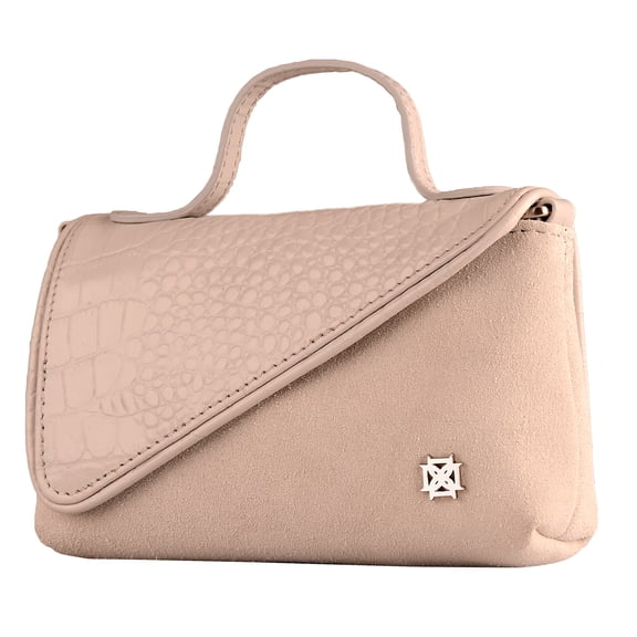 DOMINIE Crossbody Handbag /Clutch Purse Grey Crocodile Embossed Leather/Suede With Removable Shoulder Strap Unisex Raquel