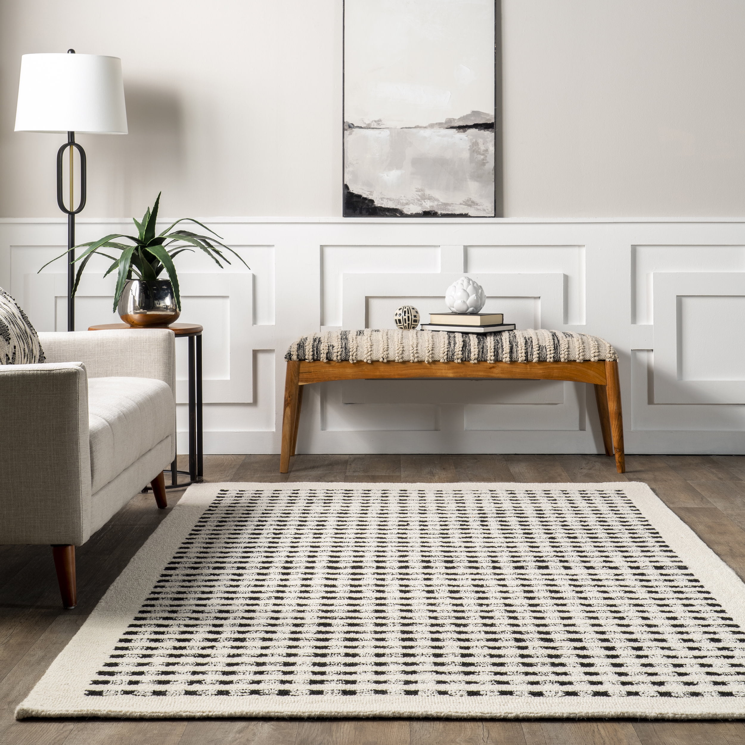 nuLOOM Adahlia Checkered Wool Area Rug, 7' 6" x 9' 6", Ivory