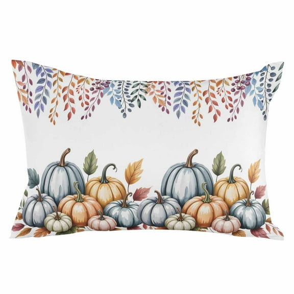 Orange Fall Pumpkins Throw Pillow Cover 24 x 36 Inch Decorative Pillow Cover Eucalyptus Leaves Country Farmhouse Lumbar Pillowcase Seasonal Rectangle Cushion Case for Couch Sofa Bed Living Room