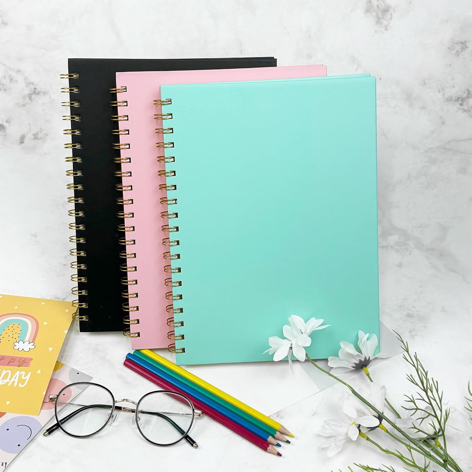 4pc Mint Green B5 Graph Spiral Notebook Set, 7.48" x 10.18" Grid Journal, 5mm Square Paper 100GSM