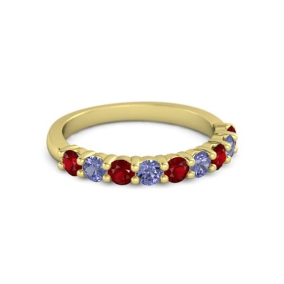925 Sterling Silver Round 2.5MM Ruby Tanzanite Eternity Yellow Plated Women Ring