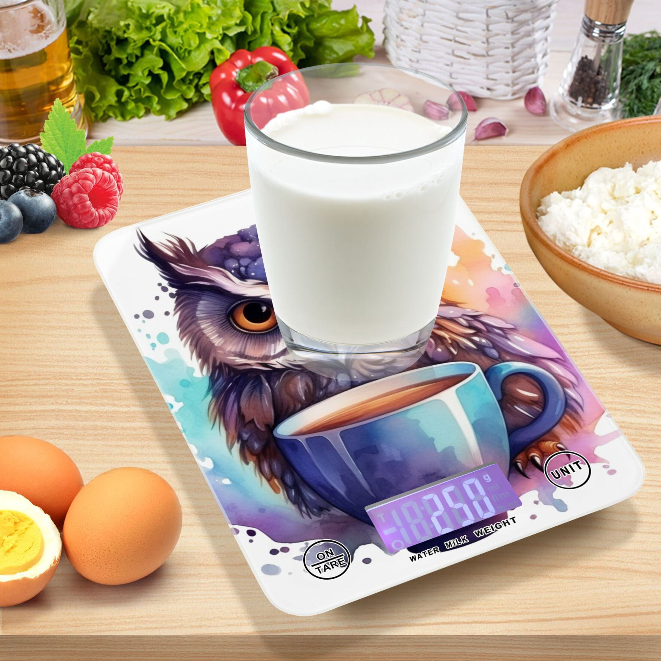 Elflon Cup Coffee Food Scale Digital Kitchen Scale Waterproof Tempered Glass Tare Function 11 lb for Baking Cooking Meal Prep