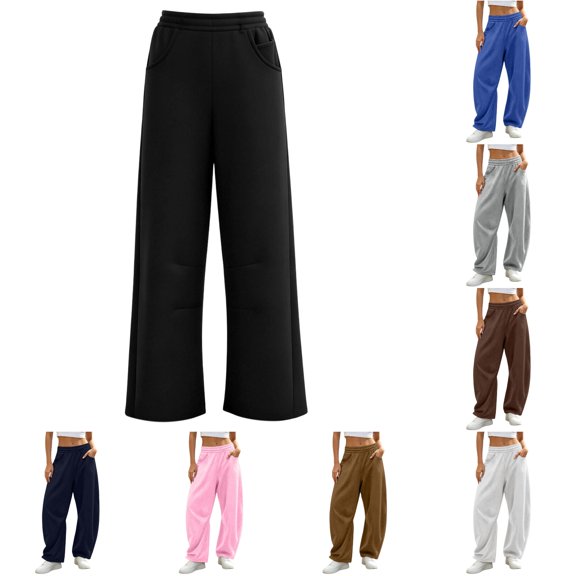 DHFJKG Wide Leg Pants For Women Baggy Joggers Elastic Waist Oversized Athletic Trousers With Pockets
