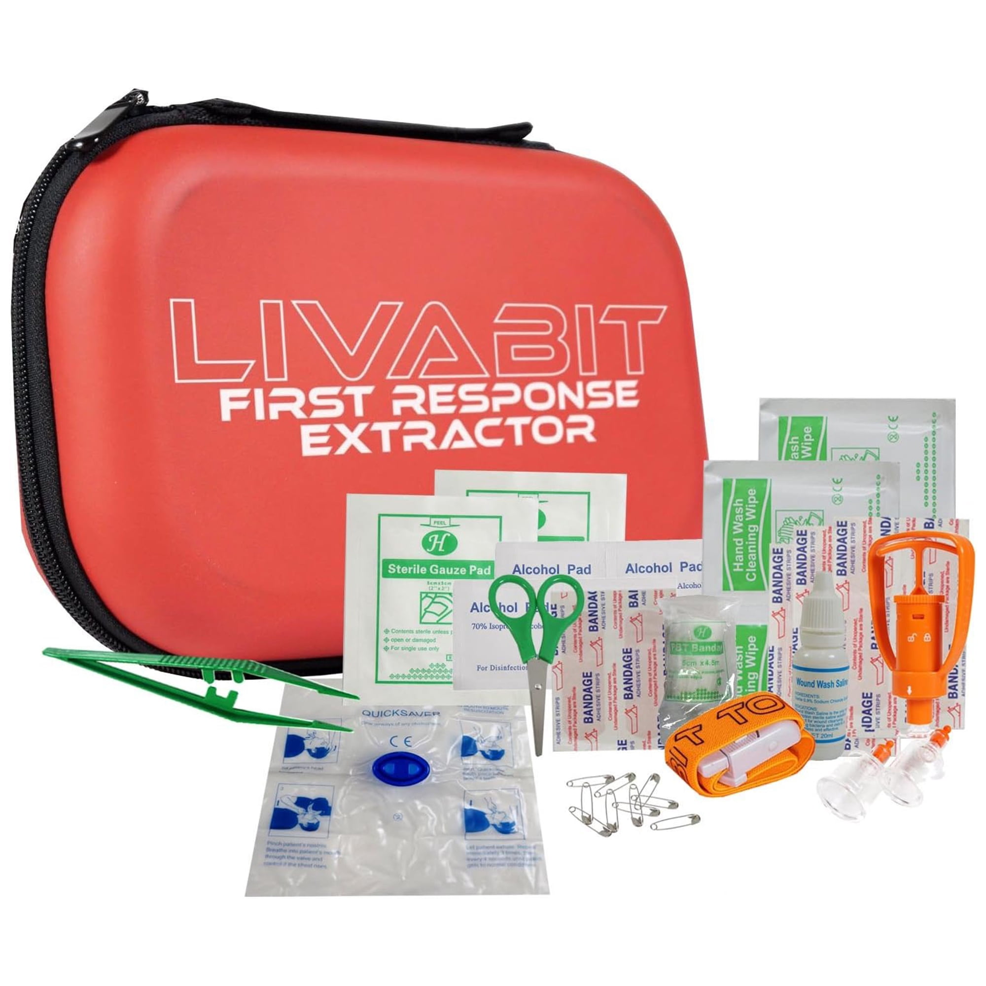 LIVABIT - First Response Portable Hiking Pump Kit - CPR Venom Safety Tool Kit - Snake Bite Kit, Bee Sting Kit - First Aid Safety Kit for Outdoor Emergency for Hiking, Camping, Backpacking