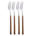 thumbnail image 1 of Juego de 4 cubiertos de acero inoxidable, vajilla portátil con mango de madera de imitación, tenedor, cuchara, cortador de carne y cubiertos para frutas (tenedor)., 1 of 7