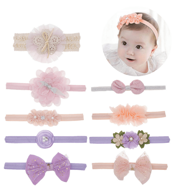 Girls'love talk Diademas para bebé, paquete de 4 diademas con turbante para niñas y niños, joyería para bebés, accesorios para el cabello con flores, regalos para bebés, juegos de regalo para bautizo