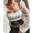 thumbnail image 5 of Women Backless Polka Ruffle Blouse Shirt Mesh Sheer Puff Sleeve Wrap Chest Tops 2020 Spring Summer Ladies Dots Blouse, 5 of 5
