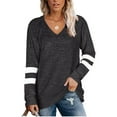 thumbnail image 3 of Umfun Women's Casual V Neck Sleeve Patchwork Loose Shirt Blouse Tops Dark Gray 2XL, 3 of 3