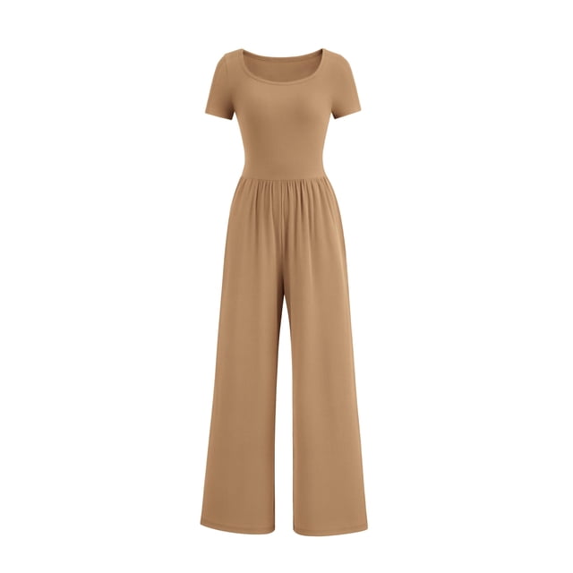 Mono PRETTYGARDEN de pierna ancha color camel M