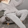 thumbnail image 4 of Pyjama en Polaire Corail pour Femmes Ensemble de Pyjama en Flanelle Doux Vêtements de Détente Chauds 2 Pcs, Gris TG, 4 of 6