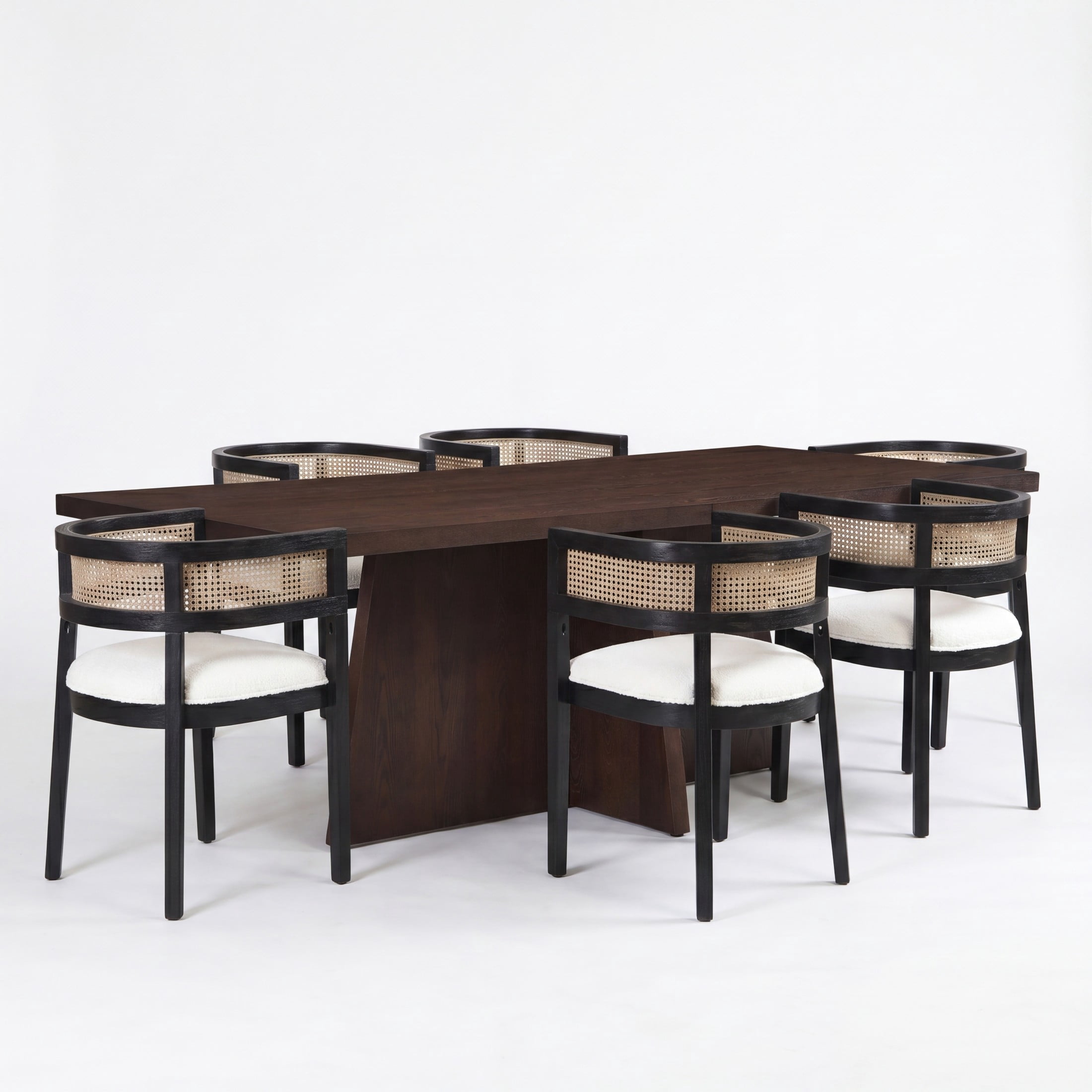 Christopher Knight Home 7-Piece Dining Set, Rectangle Table with Upholstered Wood Chairs, Espresso+Black