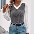 thumbnail image 2 of XuJwPNcy Women's 2 in 1 Sweater Shirts Collared V Neck Long Bell Sleeve Basic Tees Knitted Pullover Blouse Tops, 2 of 5