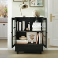 thumbnail image 4 of Buffet Cabinet with Double Glass Doors & Drawer, Modern Wooden Storage Sideboard Cupboard for Living Room, Dining Room Hallway Entryway, Cabinets, Black, 4 of 14
