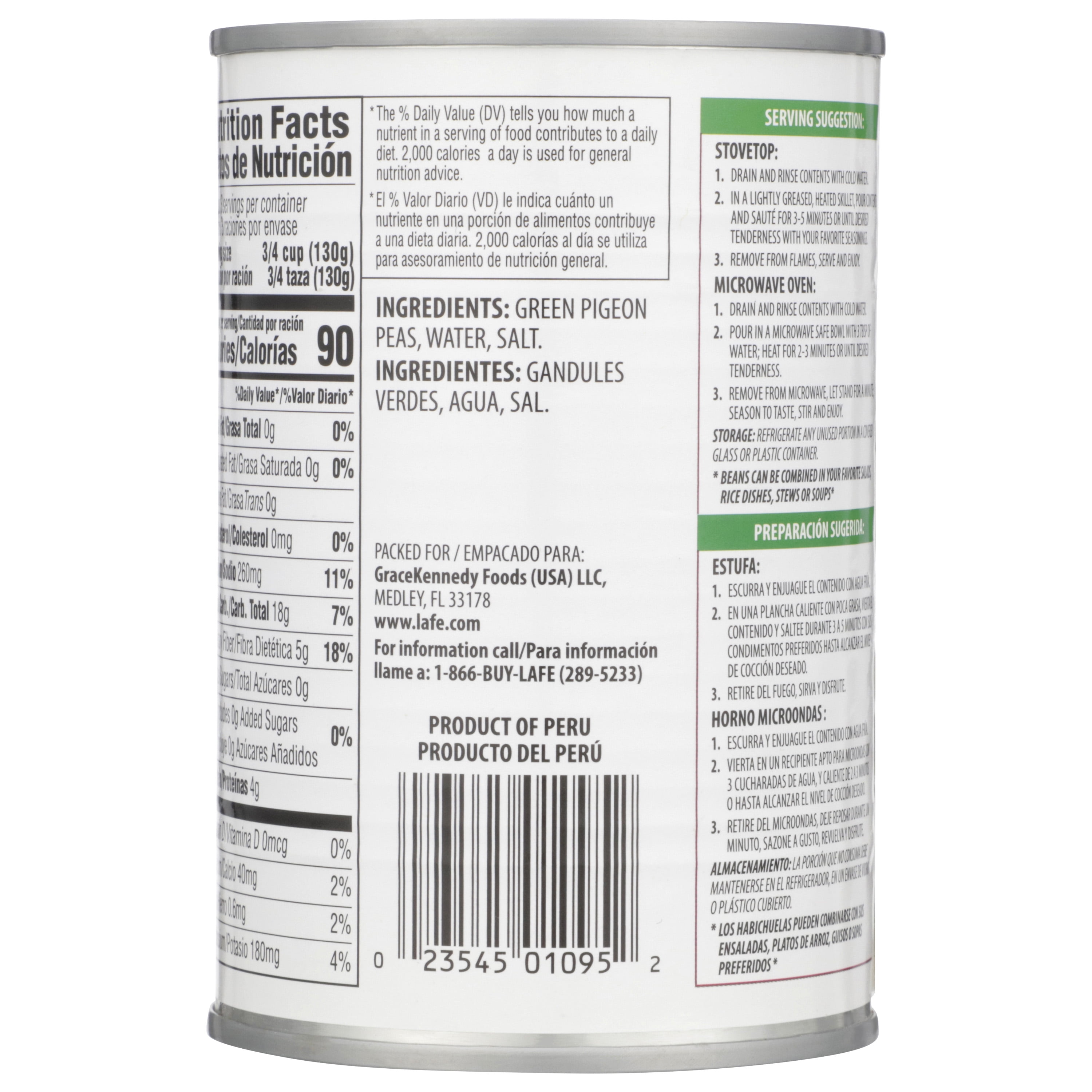 La Fe Green Pigeon Peas, 15 oz Can
