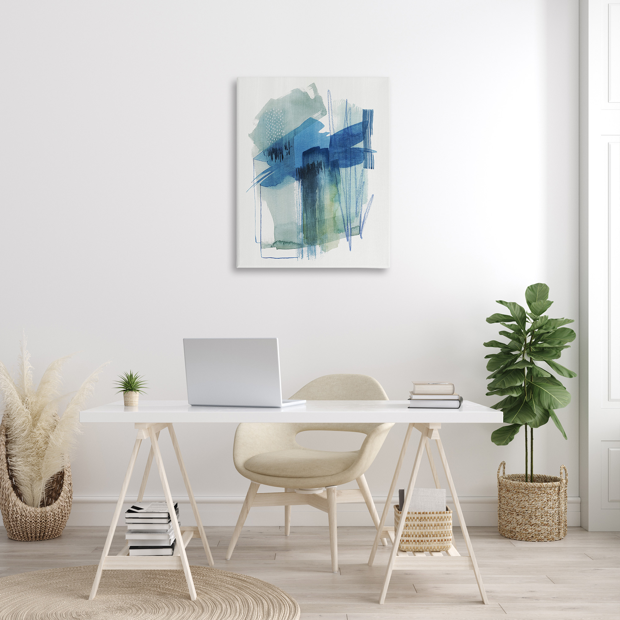 Stupell Industries Blue Scribbles Painting Abstract Painting Gallery Wrapped Canvas Art Print Wall Art, 30 x 40
