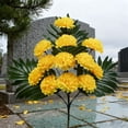 thumbnail image 5 of Artificial Flowers for Outdoors, 2 Bundles 12 Heads Artificial Fan Chrysanthemum, Weatherproof Cemetery Memorial Flowers for Grave Decoration, Cemetery Blooms UV-Resistant, 20.47 in,Yellow, 5 of 6