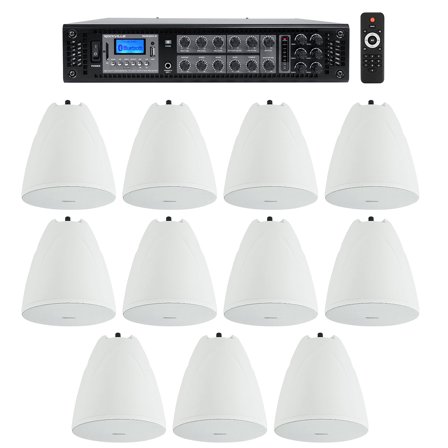 Rockville 6-Zone Amp Receiver 11) White Pendant Speakers For Restaurant/Bar/Cafe
