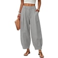 thumbnail image 2 of felwors Barrel Pants Women Cotton Palazzo High Waisted Balloon Pants Summer Casual Beach Boho Wide Leg Baggy Trousers Light Gray for Size L, 2 of 8