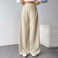 thumbnail image 2 of Wide Leg Suit Pants for Women High Waist Casual Relaxed Fit Side Zipped Business Dress Solid Color Trousers (L, Beige), 2 of 6