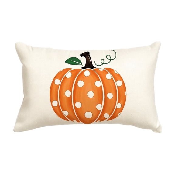 Decorative Lumbar Pillow | Polka Dot Pumpkin Fall Pumpkin Pillow for Farmhouse Decor, Thanksgiving Decor Gift, Linen Blend Couch Pillow Cover