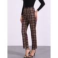 thumbnail image 2 of DARING DIVA Women's Plaid Trousers Button Tartan Check Work Pants M Red Brown, 2 of 6