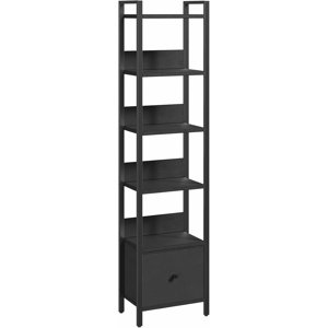 Bookshelf, 6 Tier Tall Narrow Bookcase with Drawer, Industrial Shelf Storage Organizer, Display Shelving Unit for Living Room, Home Office, Study, Black BKHB66101