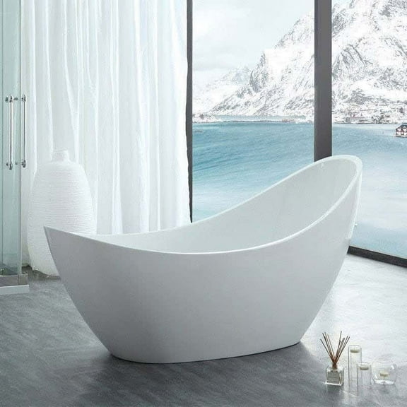 Crescent 73 Inch Acrylic Double Slipper Freestanding Tub - No Faucet Drillings