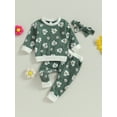 thumbnail image 2 of Infant Baby Girls Fall Clothes Flower Print Long Sleeve Crewneck Tops Pants Bow Headband Set, 2 of 7