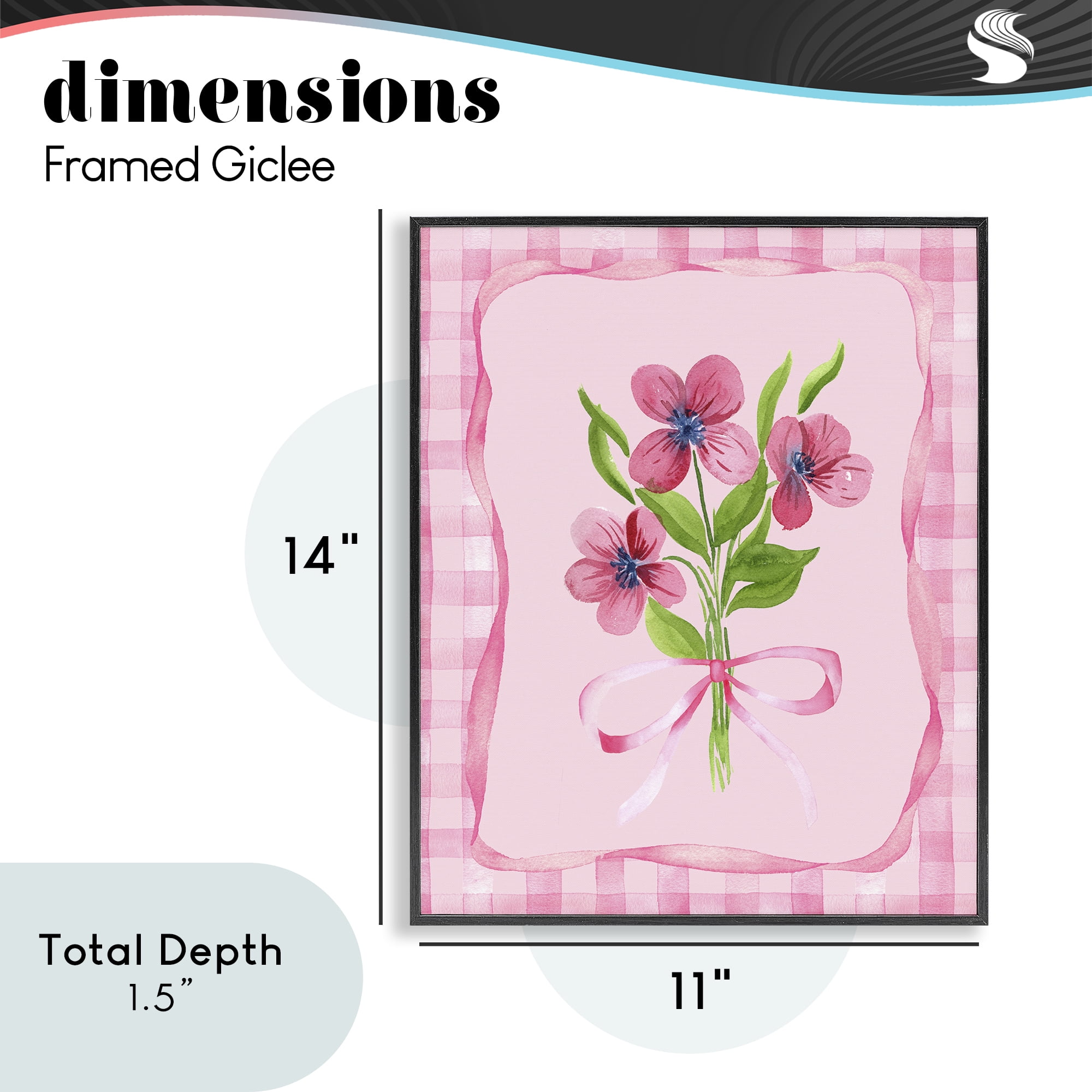 Pink Bordered Flower Bundle Black Framed Giclee Art, design by Nina Jacobs