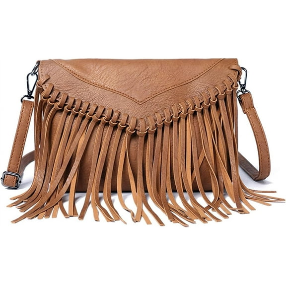 Vintage Fringe Purse Fringe Hobo Bags for Women Vegan Leather Tassel Hippie Crossbody Bag
