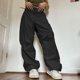 thumbnail image 1 of Pantalones Cargo de pierna ancha para mujer, Joggers Vintage de cintura baja con cordón, pantalones técnicos, ropa de calle Hippie sólida informal, pantalones holgados, Y2K, 1 of 3
