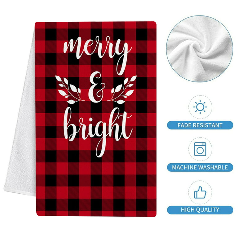 Christmas Buffalo Plaid Kitchen Towels, Absorbent Microfiber Hand Towels  for Kitchen Bathroom Bar Decorative Red Check Tartan Ultra Soft Resuable