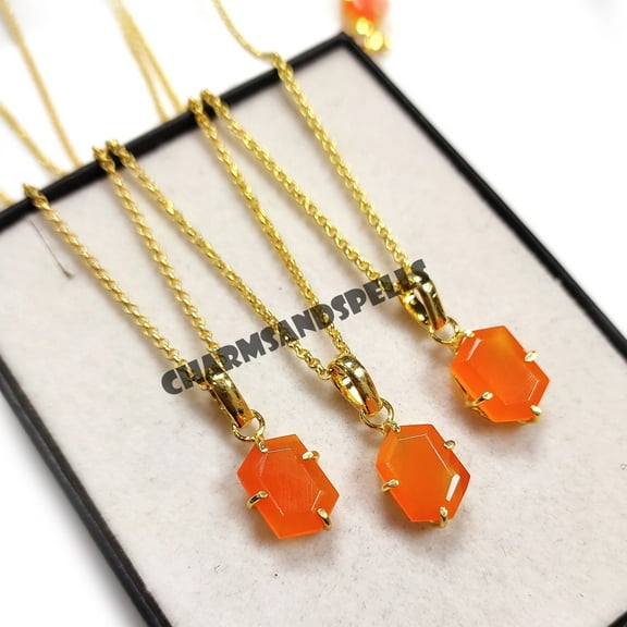 Carnelian Necklace, 14K Gold Plated Necklace, Handmade Dainty Healing Raw Crystal Jewelry, Genuine Crystal Stone Jewelry, Gift for Her