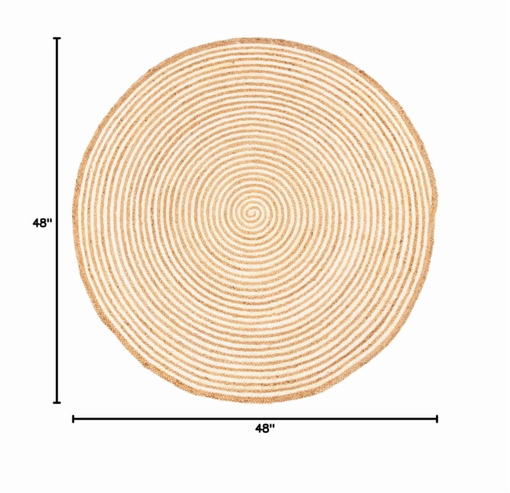 Jute Round Natural Braided Reversible Area Rug , Eco Friendly Rustic Farmhouse Boho Carpet for Living Room, Bedroom, Kitchen, Dining, Ivory, 4 FT