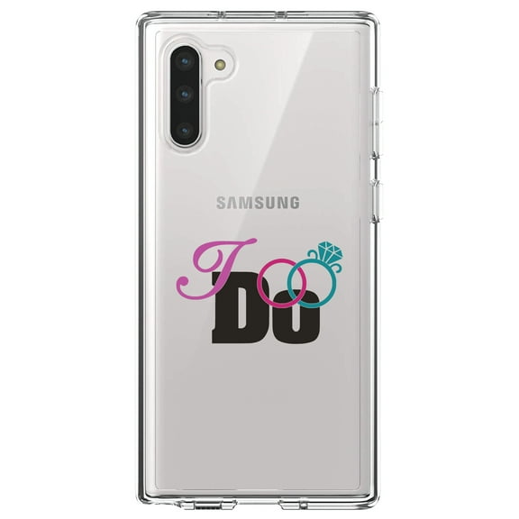 DistinctInk Clear Shockproof Hybrid Case for Samsung Galaxy Note 10 (6.3" Screen) - TPU Bumper Acrylic Back Tempered Glass Screen Protector - I Do - Wedding Rings