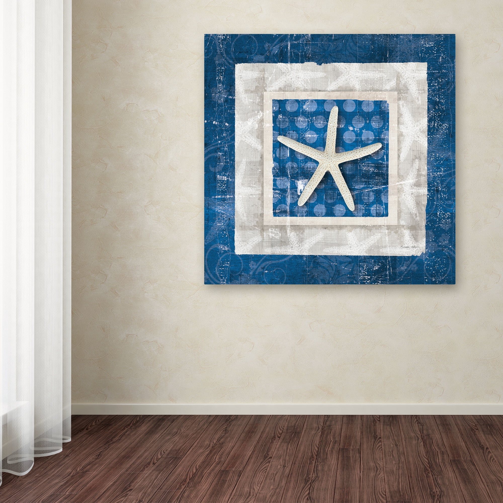 Trademark Fine Art "Sea Shell IV on Blue" Canvas Art by Belinda Aldrich