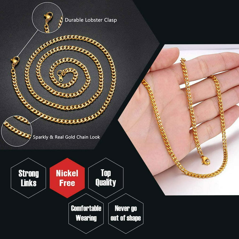 Chainspromax Men Women Luxury Filled Curb Cuban Link Gold Necklace Jewelry Chain 3mm 18 inch Choker, Adult Unisex, Size: One Size