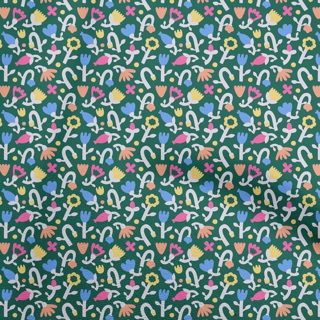 oneOone Rayon Dark Green Fabric Kids Floral Craft Projects Decor Fabric Printed By The Yard 56 Inch Wide
