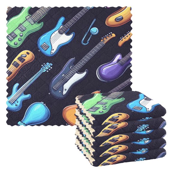 Musical Instruments 6 Pack Kitchen Cleaning Cloths 11'' x 11'', Super Absorbent, Soft Double Layer Plush for Dish and Surface Cleaning