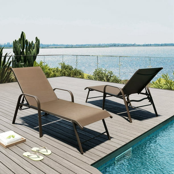 Pellebant Aluminum Patio Chaise Lounge Chair Folding Outdoor Recliners 