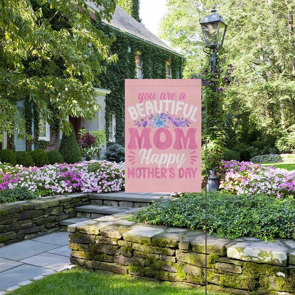 12x18 Inch Double-Sided "You Are a Beautiful Mom, Happy Mother's Day" Garden Flag - Purple & Blue Floral Design, Rustic Mother's Day Yard Decor (Flag Only)