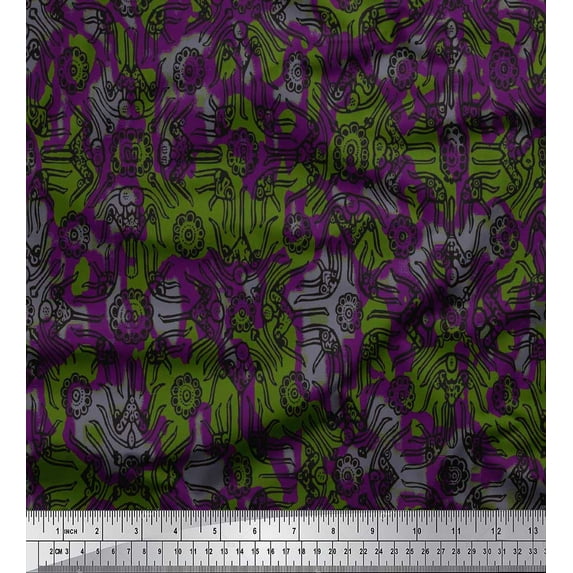 Soimoi polyester Crepe Fabric Floral & Moroccan Damask Print Fabric by the Yard 52 Inch Wide