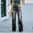 thumbnail image 2 of RYRJJ Wide Leg Ripped Jeans for Women High Waist Baggy Distressed Denim Pants Casual Y2K Trendy Streetwear Trousers(Black,XL), 2 of 7