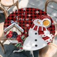 thumbnail image 2 of Red Plaid Snowman Christmas Round Tablecloth, Fitted Table Cover with Elastic for 36"-44" Round Tables, Xmas Snowflake Birds Berry Winter Table Cloth Outdoor Dinning Party Waterproof Tablecloths, 2 of 7