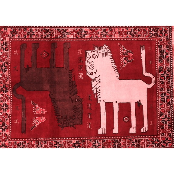 Ahgly Company Indoor Rectangle Animal Red Traditional Area Rugs, 7' x 9'