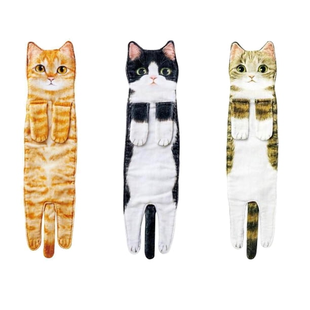3 toallas de mano divertidas con diseño de gato de dibujos animados, decorativas, colgantes para secarse las manos en la cocina. Estilo C